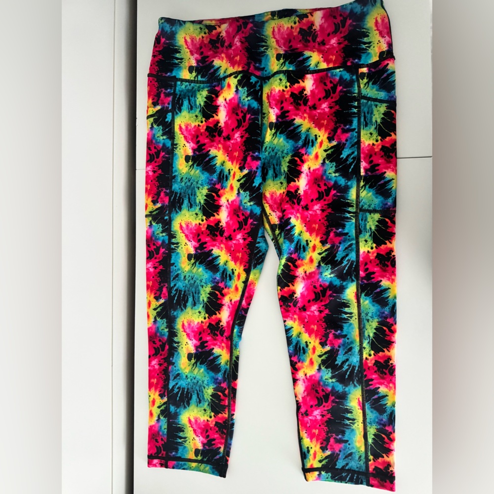 Constantly Varied Gear Neon Tie-Dye Capri Leggings - Pink, Yellow, Blue, Black